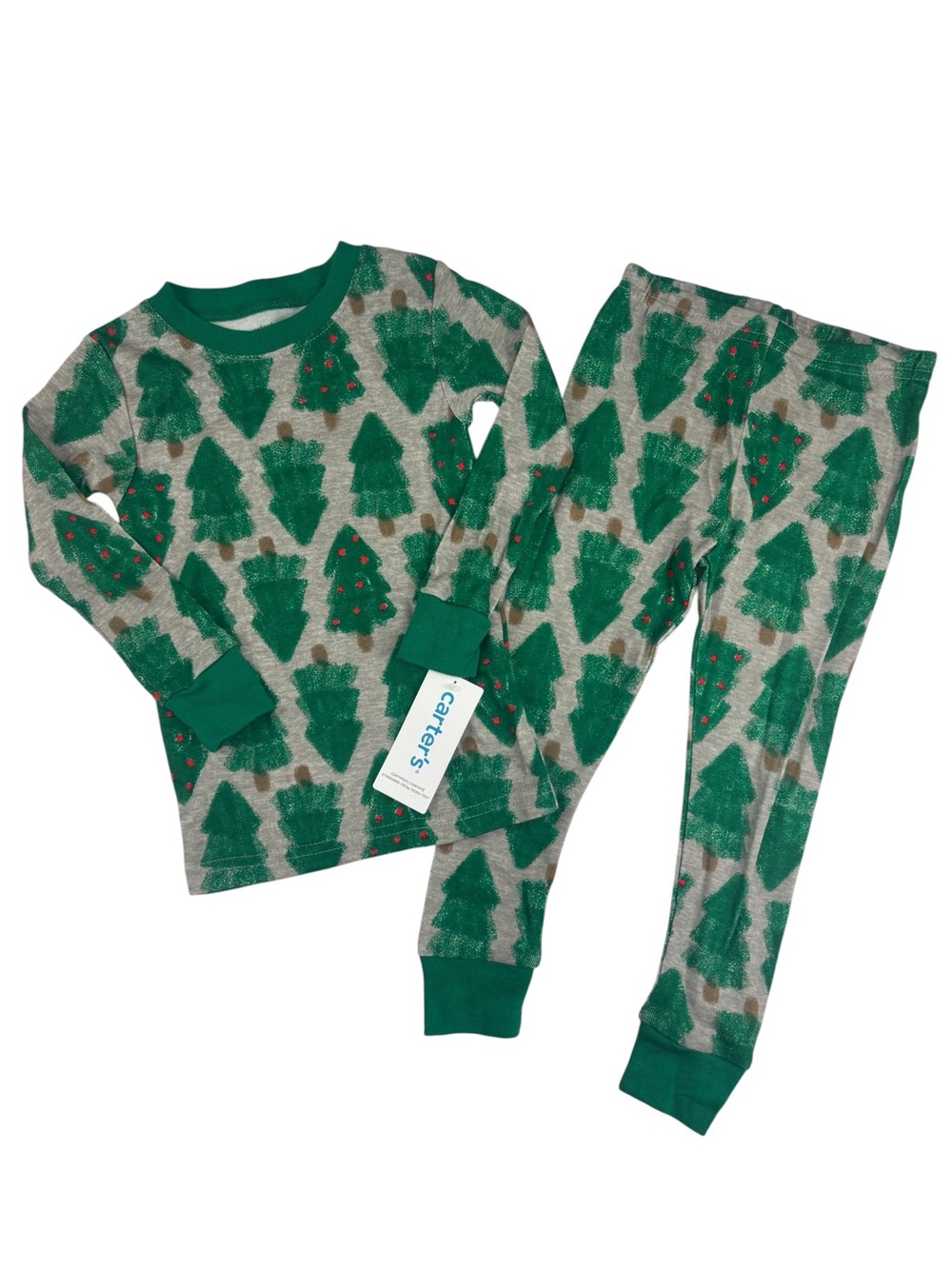 Carter's Kids Green Tree Christmas Holiday 2 Piece Pajama Set Size 24M NWT